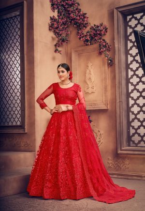 Red Pearl Work Lehenga