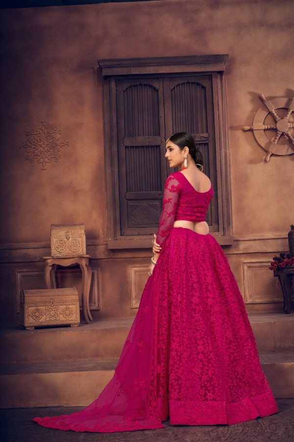 Pink Net Embellished Lehenga