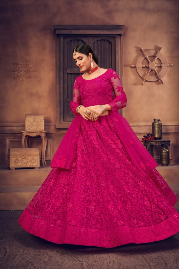 Pink Net Embellished Lehenga