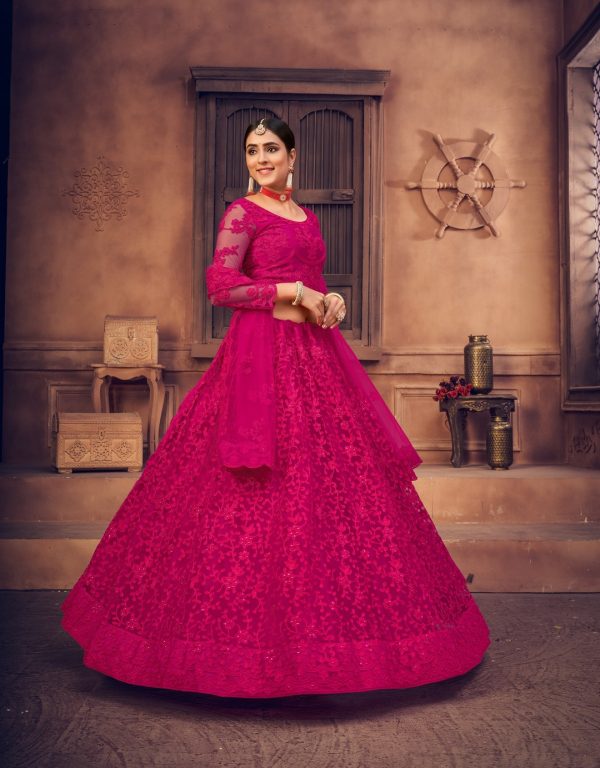 Pink Net Embellished Lehenga