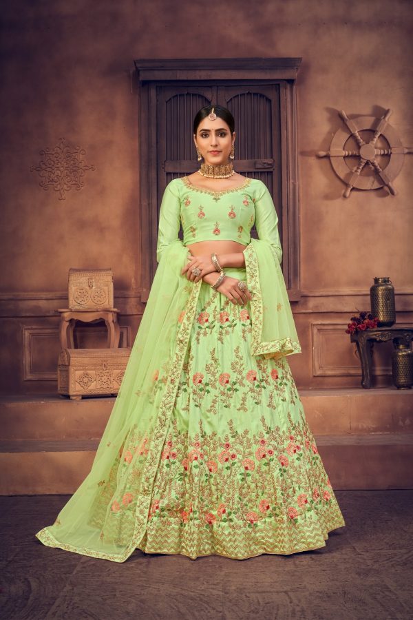 Pista Taffeta Silk Lehenga Choli