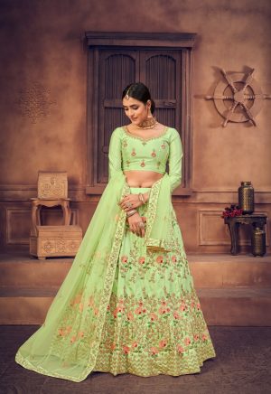 Pista Taffeta Silk Lehenga Choli