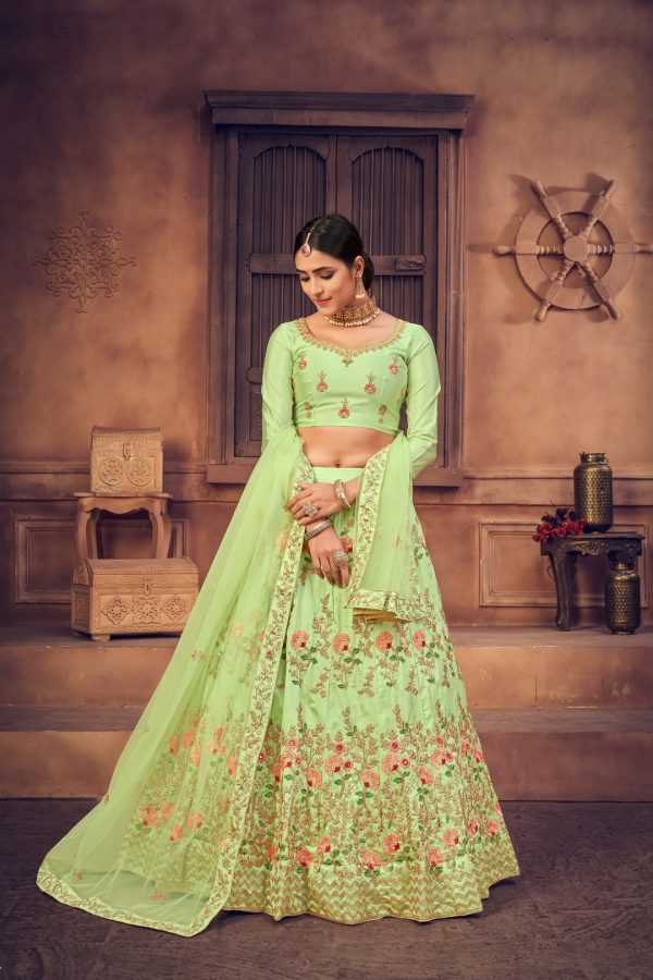 Pista Taffeta Silk Lehenga Choli