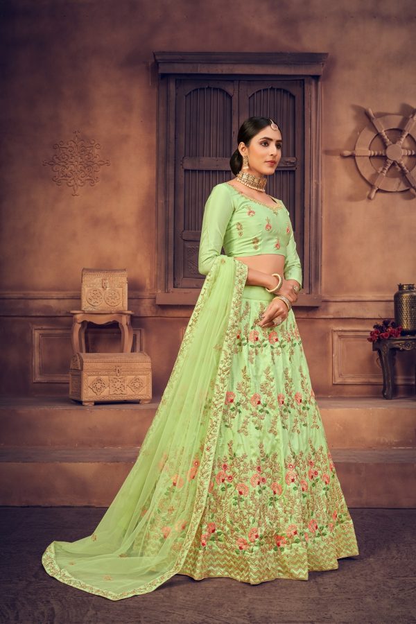 Pista Taffeta Silk Lehenga Choli