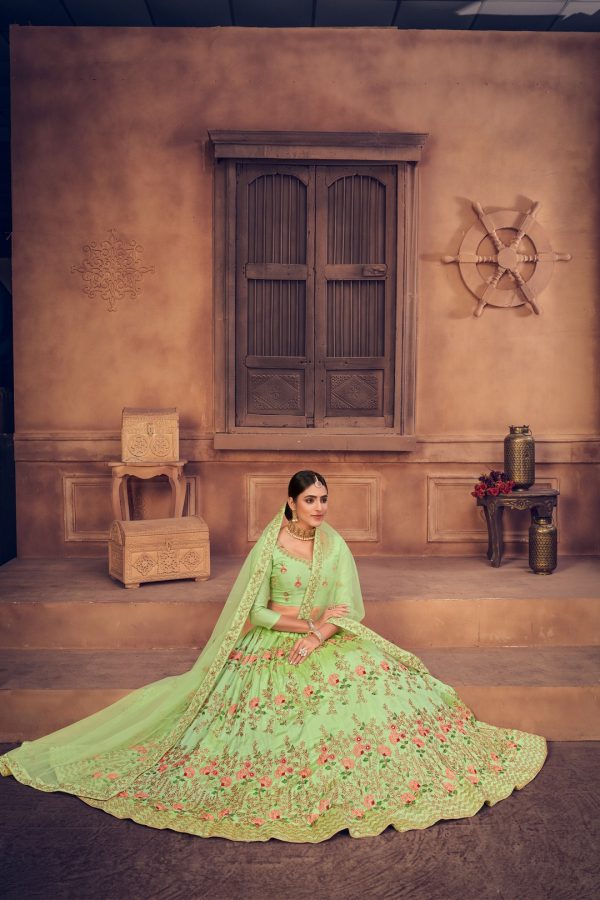 Pista Taffeta Silk Lehenga Choli