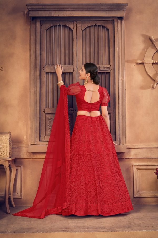 Red Net Designer Lehenga