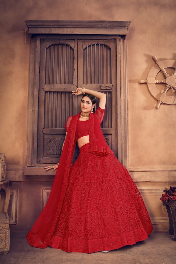 Red Net Designer Lehenga