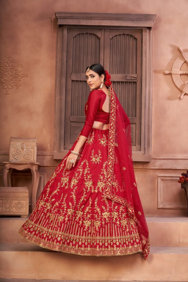 Red Taffeta Silk Lehenga Choli