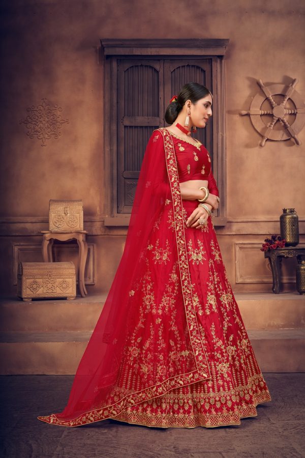 Red Taffeta Silk Lehenga Choli