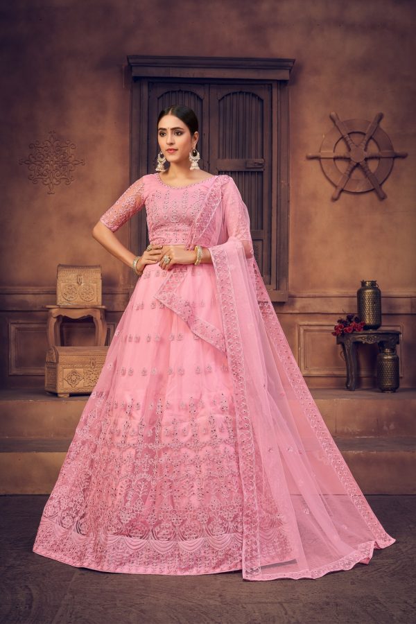 Pink Net Lehenga