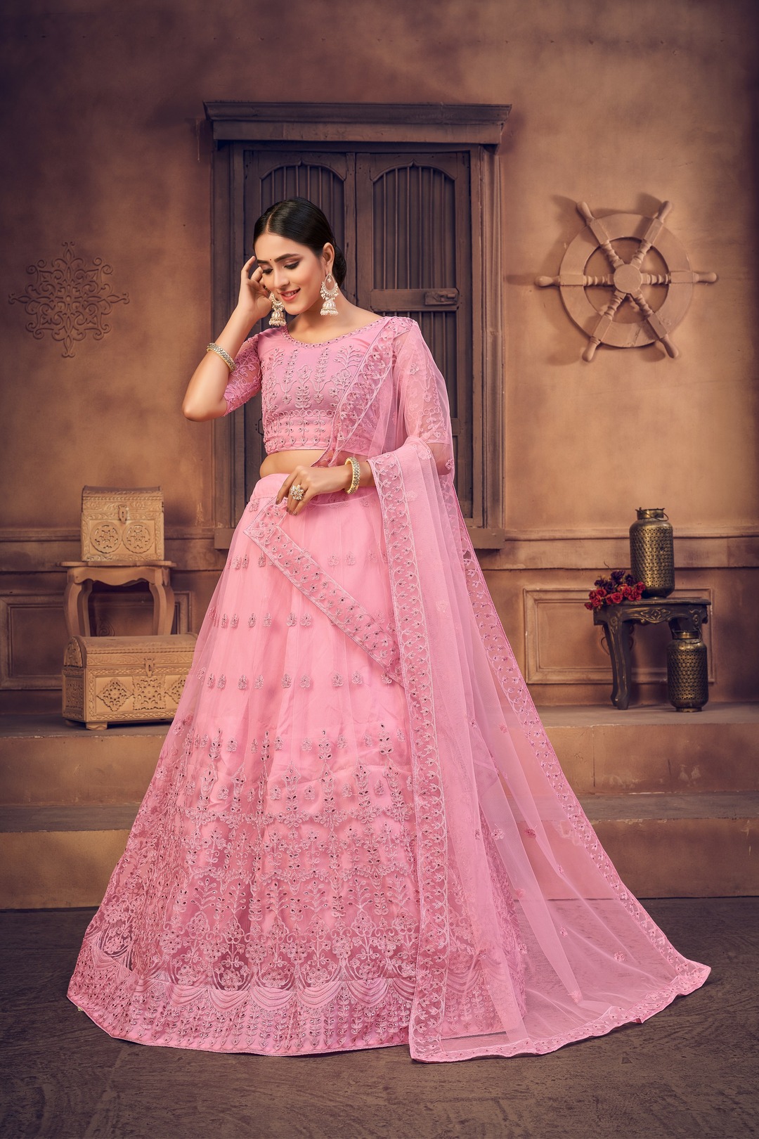 Pink Net Lehenga