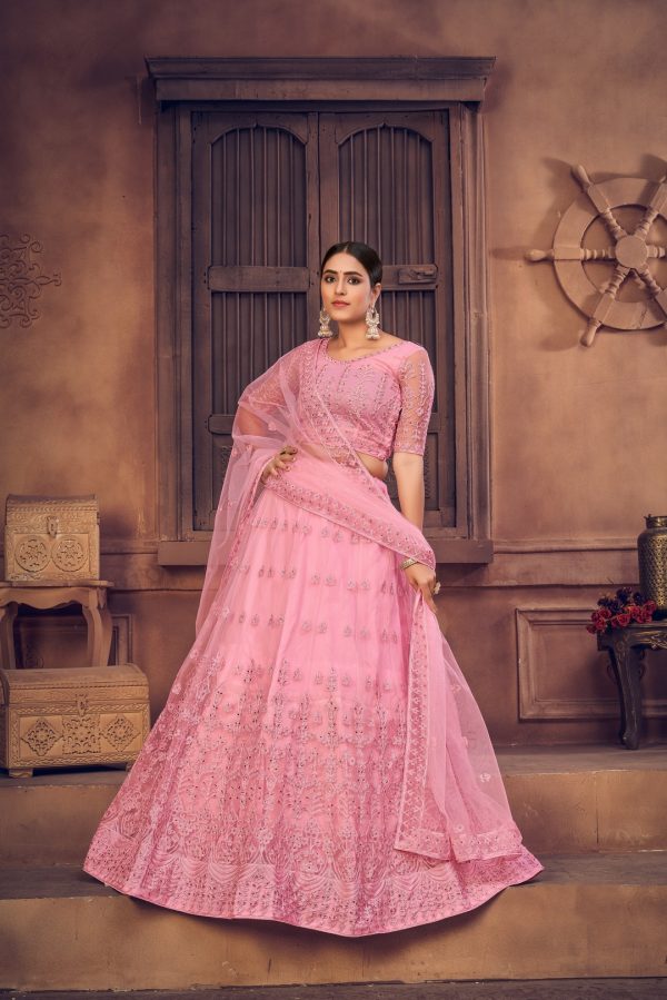 Pink Net Lehenga