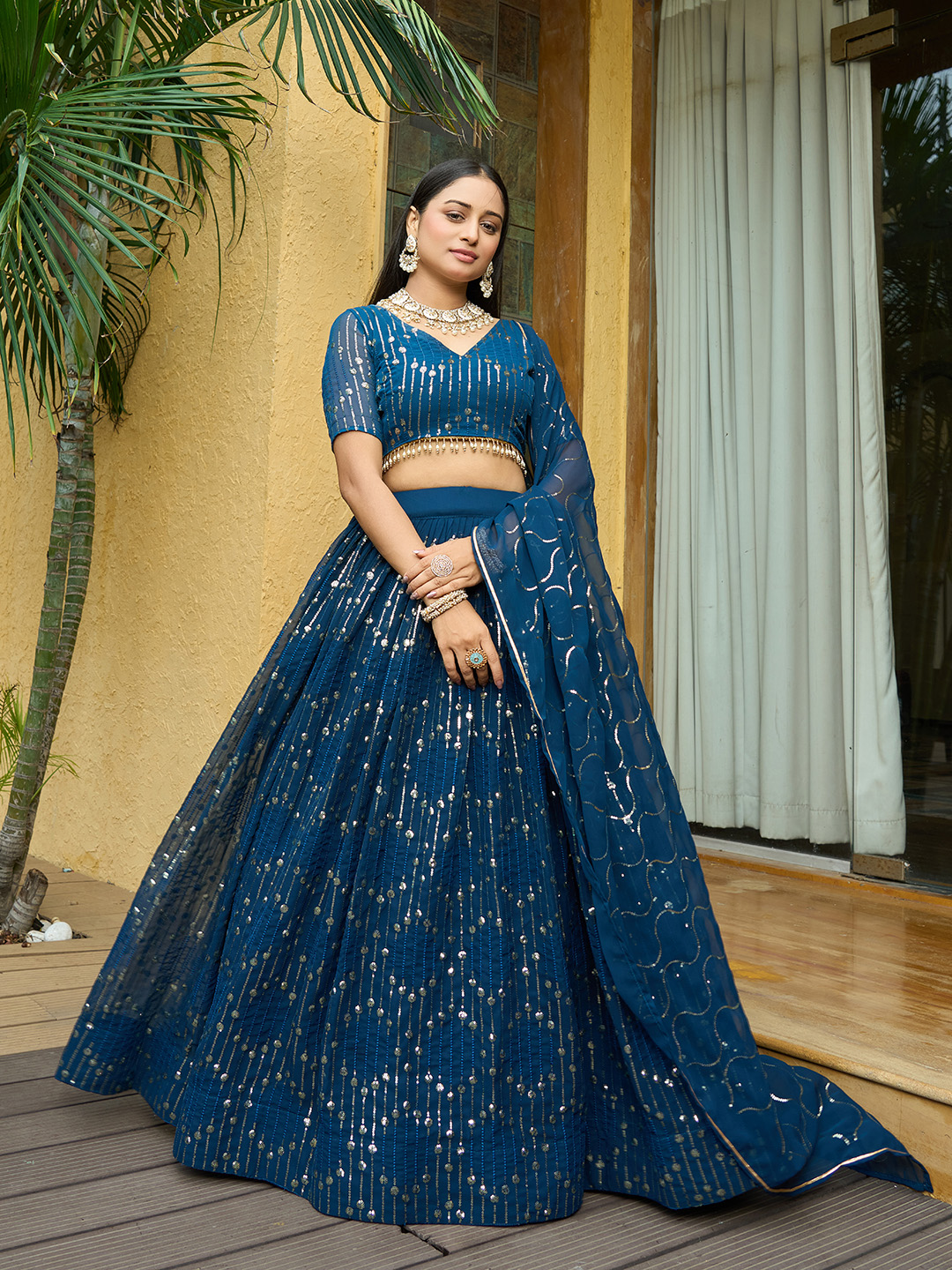 Embroidery Work Rama Lehenga Choli