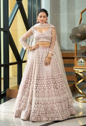 Designer Beige Lehenga Choli With High Quality Embroidery Work - Image 5