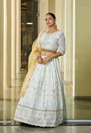 Georgette White Lehenga