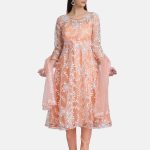 Embroidered Peach Net Anarkali Suit