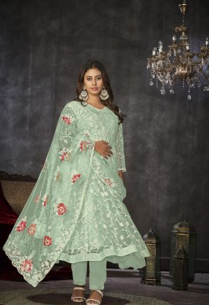 Light Green Net Anarkali Suit