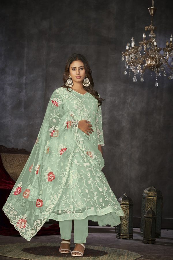 Light Green Net Anarkali Suit