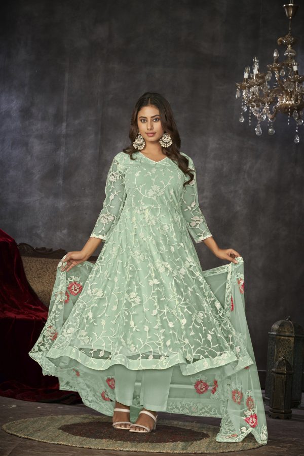 Light Green Net Anarkali Suit