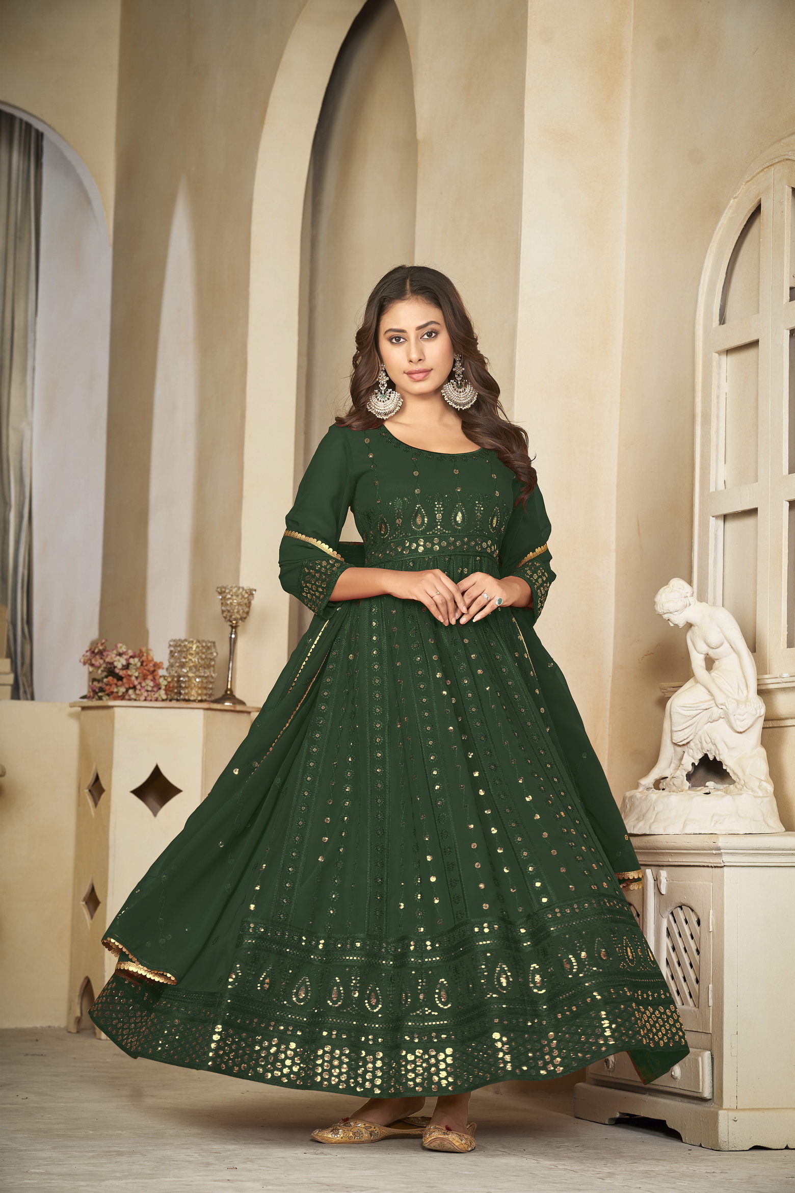 Georgette Green Anarkali Suit