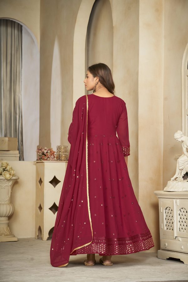 Georgette Maroon Anarkali Suit