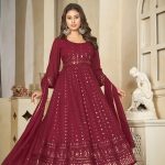 Georgette Maroon Anarkali Suit