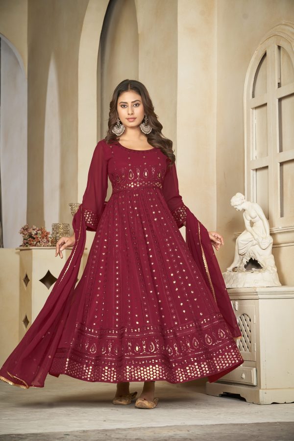 Georgette Maroon Anarkali Suit