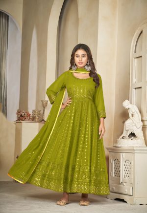 Georgette Mehndi Anarkali Suit