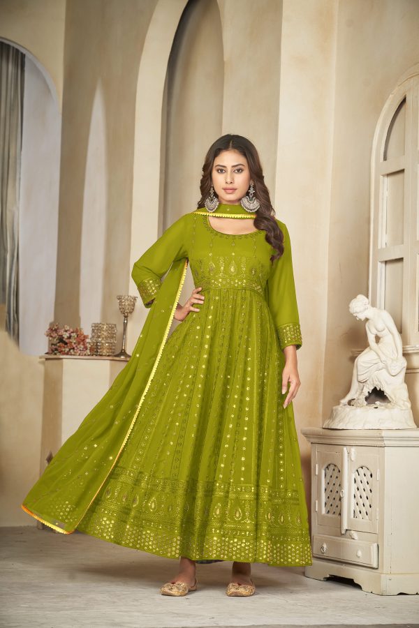 Georgette Mehndi Anarkali Suit