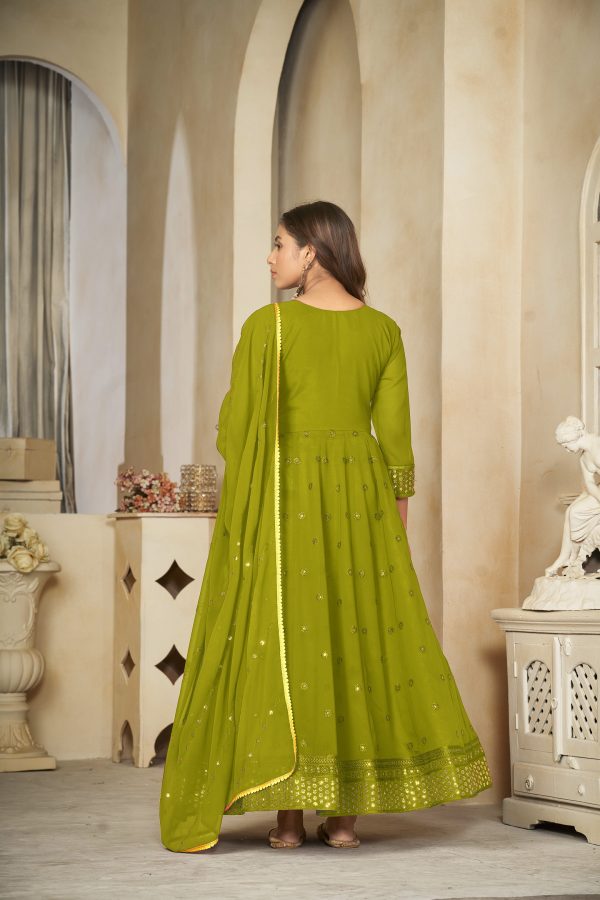 Georgette Mehndi Anarkali Suit