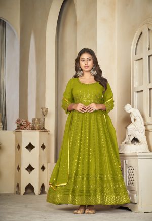 Georgette Mehndi Anarkali Suit