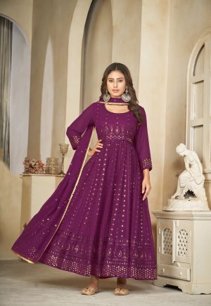 Georgette Purple Anarkali Suit