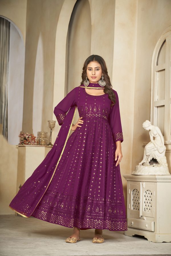 Georgette Purple Anarkali Suit