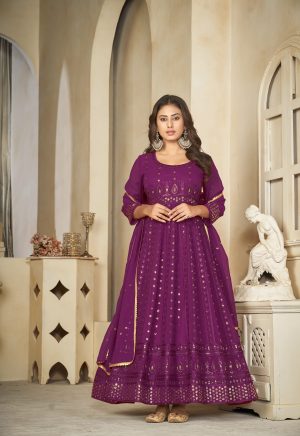 Georgette Purple Anarkali Suit