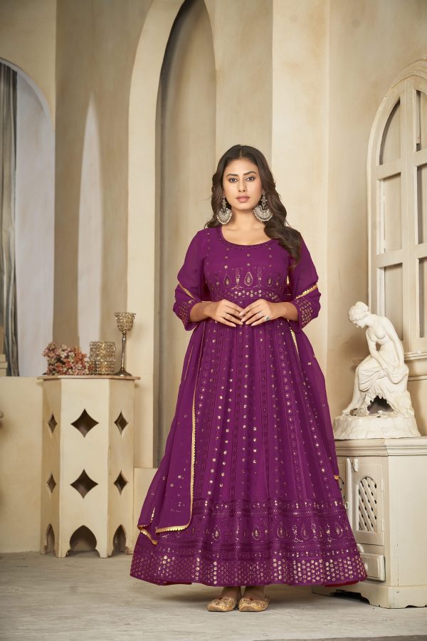 Georgette Purple Anarkali Suit