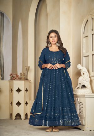 Georgette Rama Anarkali Suit