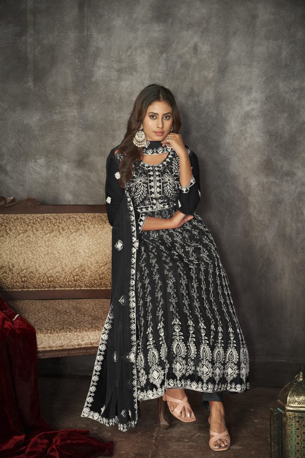 Embroidered Black Anarkali Suit