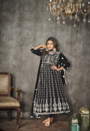 Embroidered Black Anarkali Suit