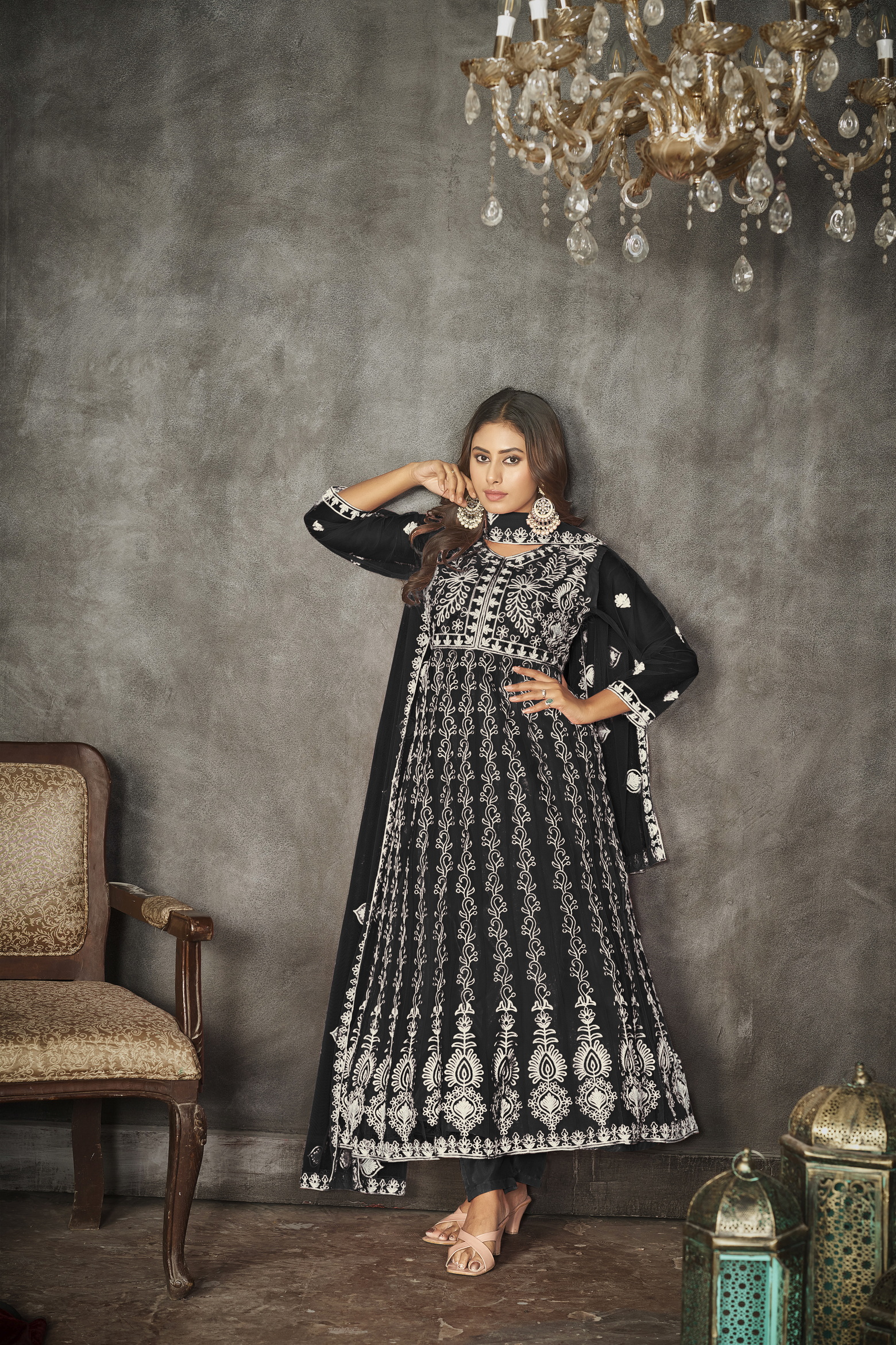 Embroidered Black Anarkali Suit