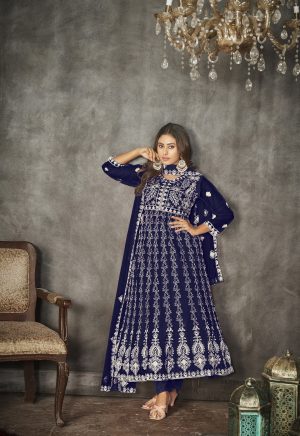 Embroidered Blue Anarkali Suit