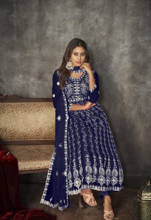 Embroidered Blue Anarkali Suit