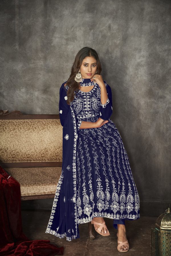 Embroidered Blue Anarkali Suit