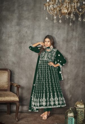 Embroidered Green Anarkali Suit