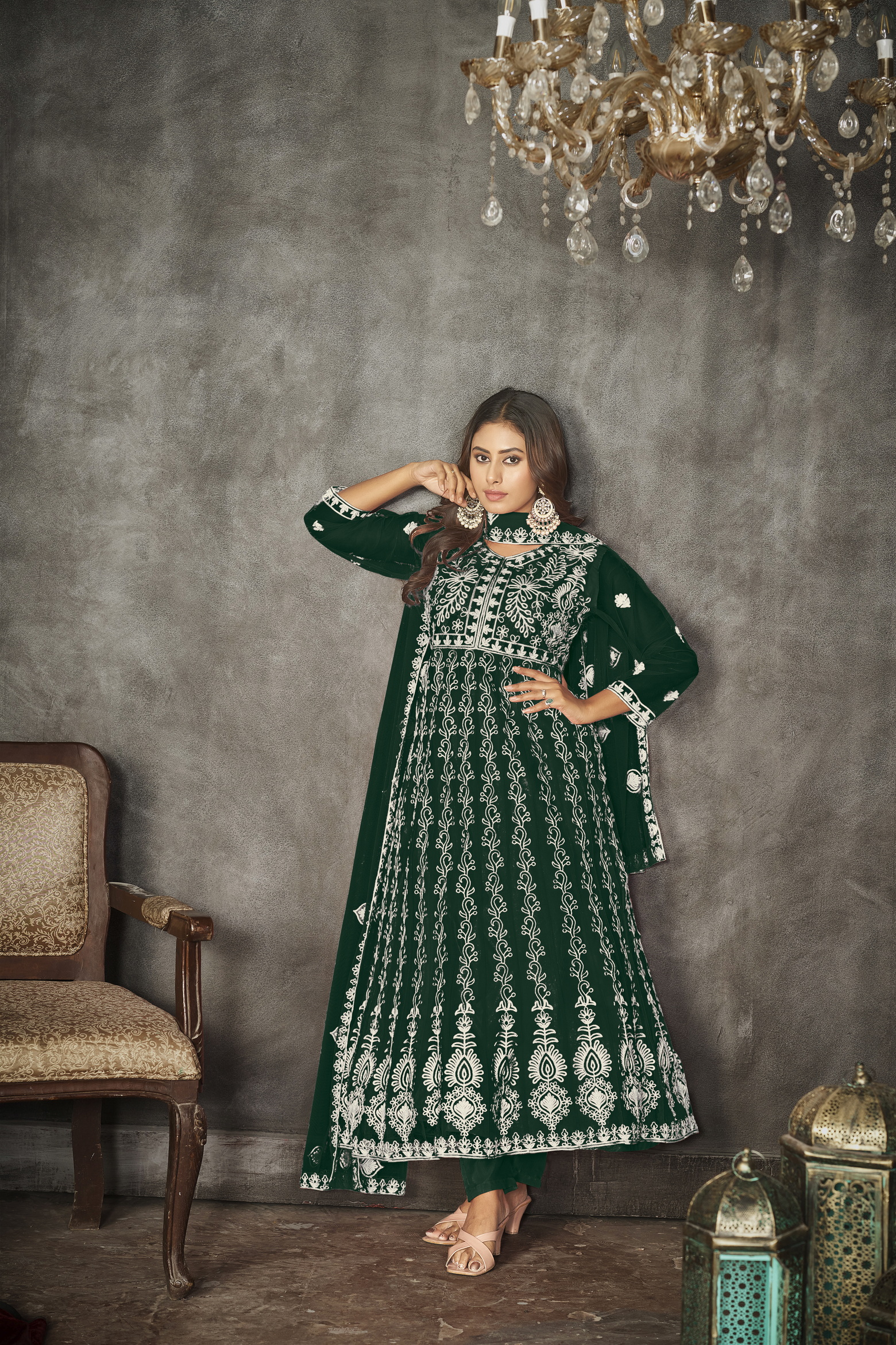 Embroidered Green Anarkali Suit