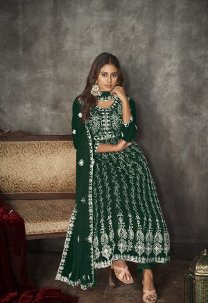 Embroidered Green Anarkali Suit