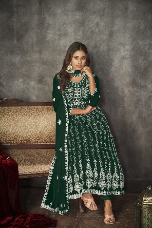 Embroidered Green Anarkali Suit