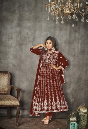 Embroidered Red Anarkali Suit