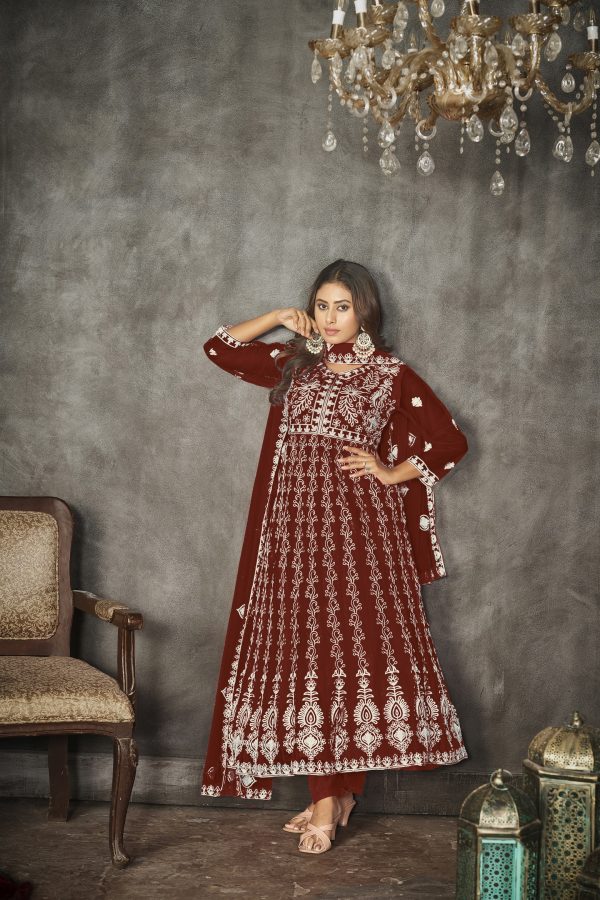 Embroidered Red Anarkali Suit