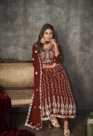 Embroidered Red Anarkali Suit