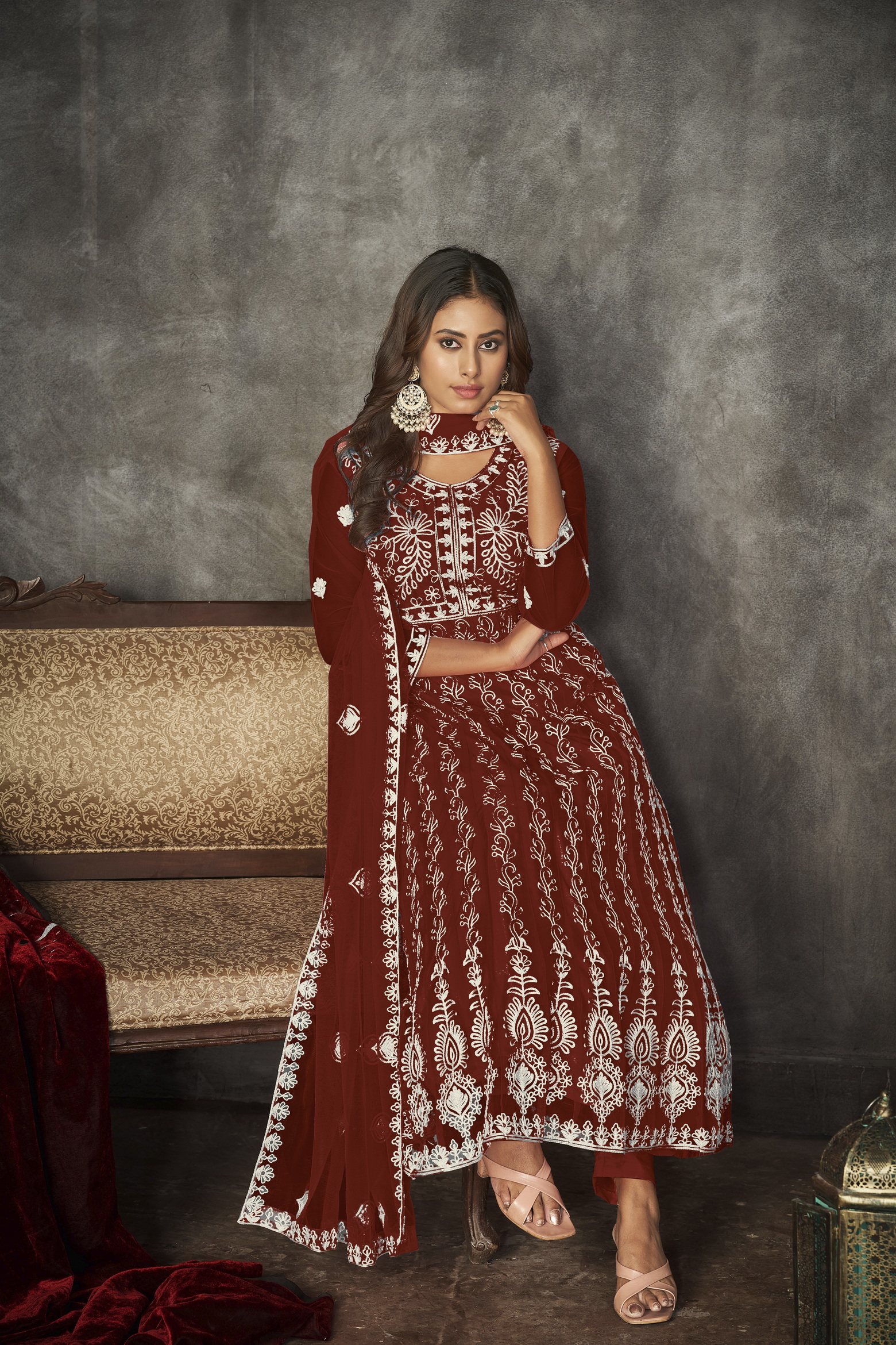 Embroidered Red Anarkali Suit